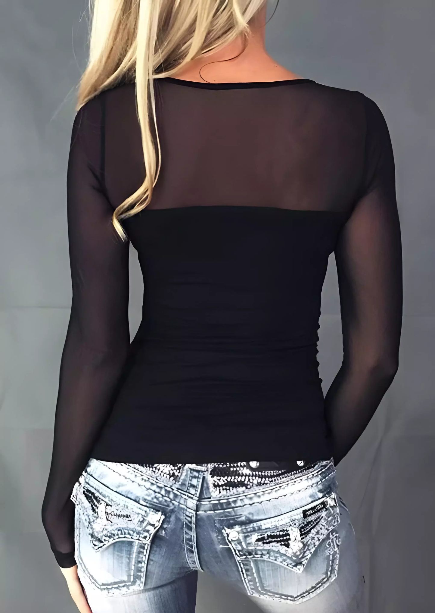 Mesh Splicing Long Sleeve Blouse
