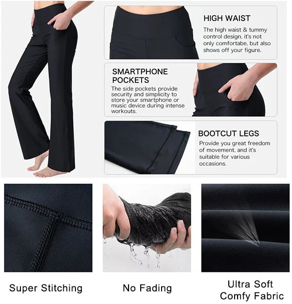 WOMENS HIGH WAIST YOGA PANTS BOOTCUT FLARE LEG
