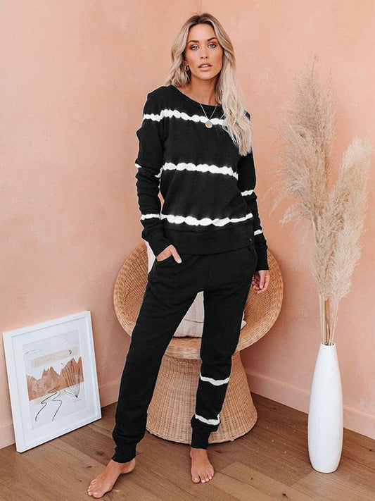 Stripe Long Sleeve Pocket Sweatsuit Longewear