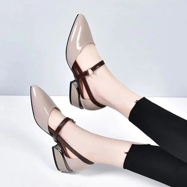 One Word Buckle Fashion Leather Shoes