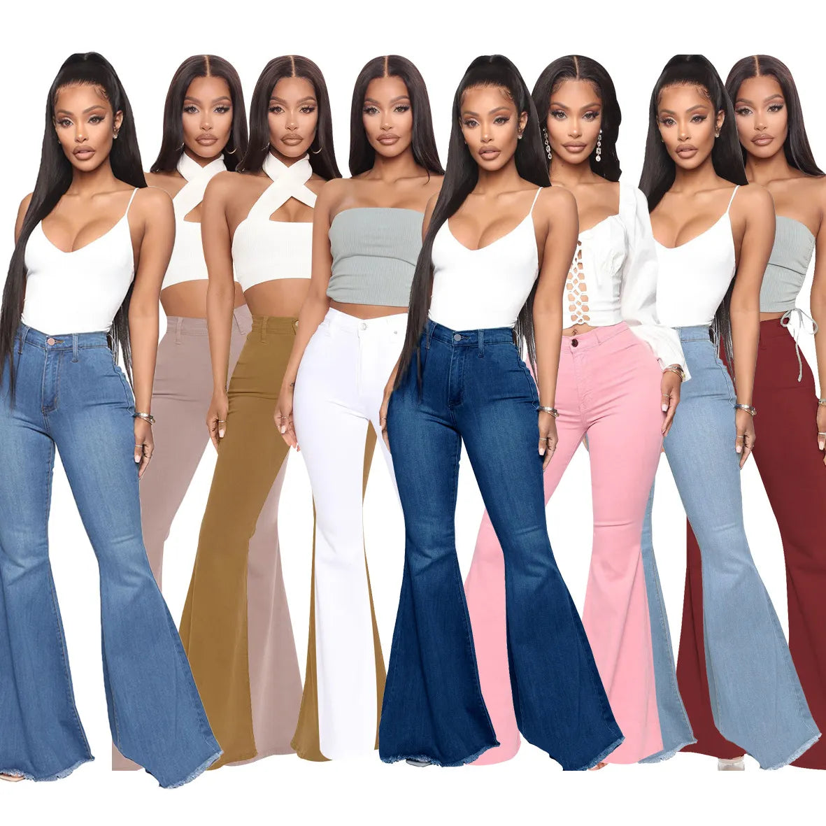 BASICS HIGH-WAISTED HIGH STRETCHY FLARED JEANS
