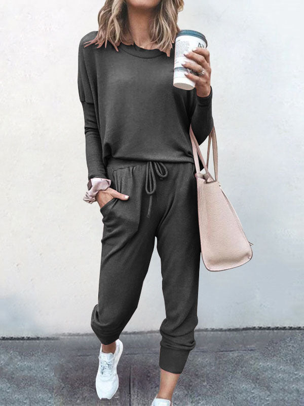 Women s Sweatsuit 2 Piece Set Drawstring Pocket Loose Fit Minimalist Long Sleeve Soft Oversized Comfortable