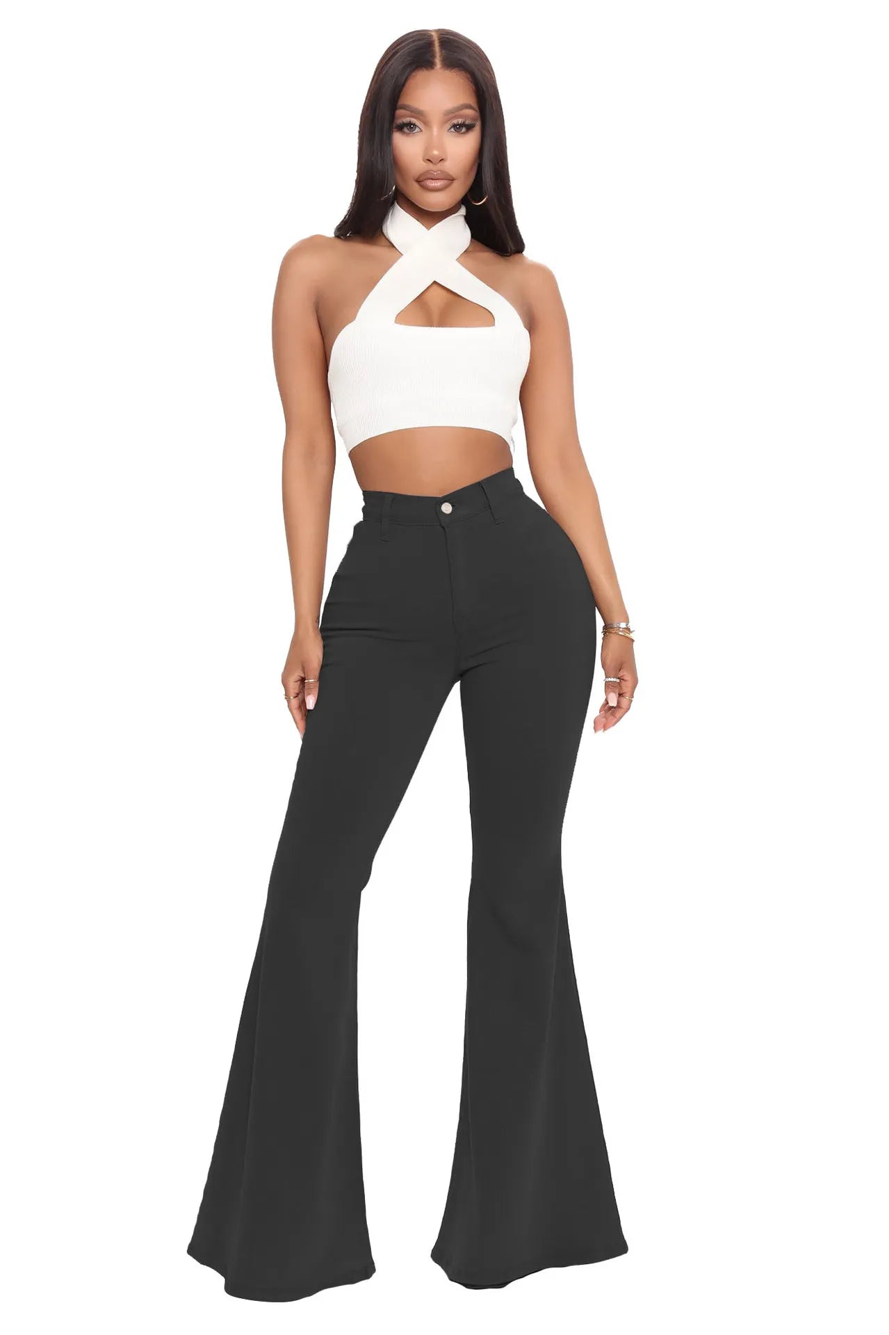 BASICS HIGH-WAISTED HIGH STRETCHY FLARED JEANS