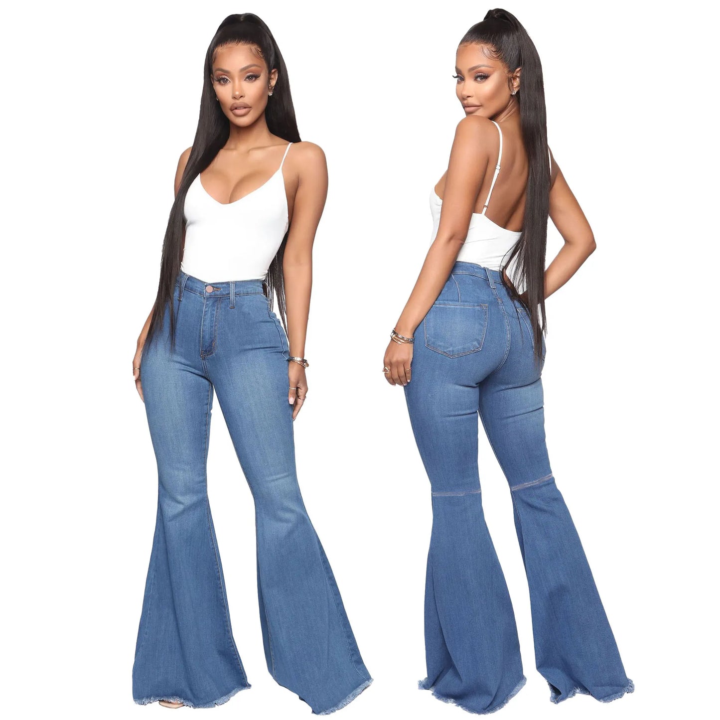 BASICS HIGH-WAISTED HIGH STRETCHY FLARED JEANS