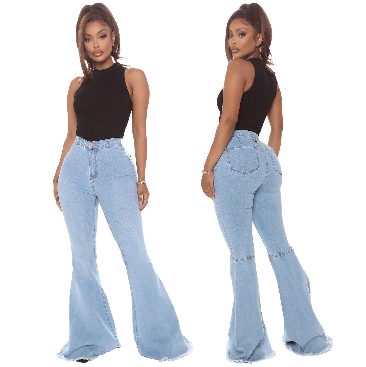 BASICS HIGH-WAISTED HIGH STRETCHY FLARED JEANS