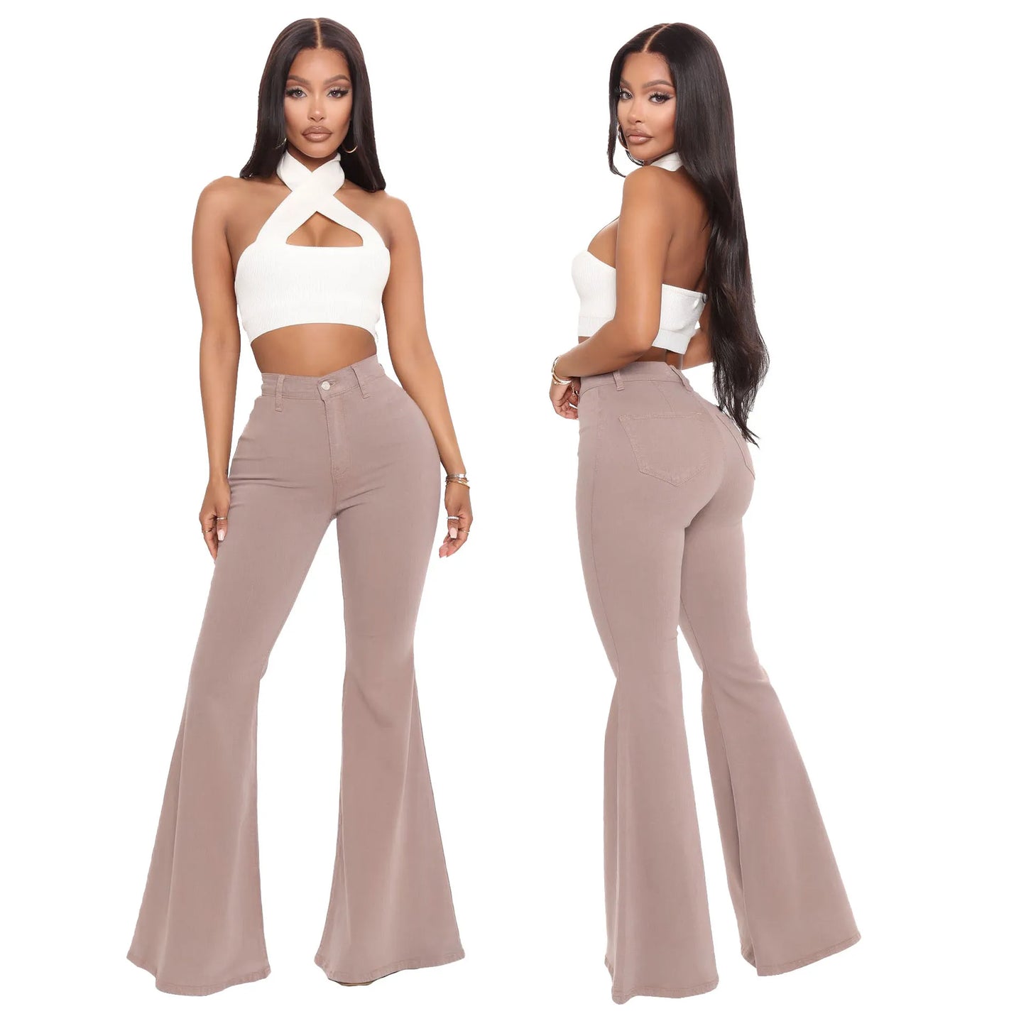 BASICS HIGH-WAISTED HIGH STRETCHY FLARED JEANS