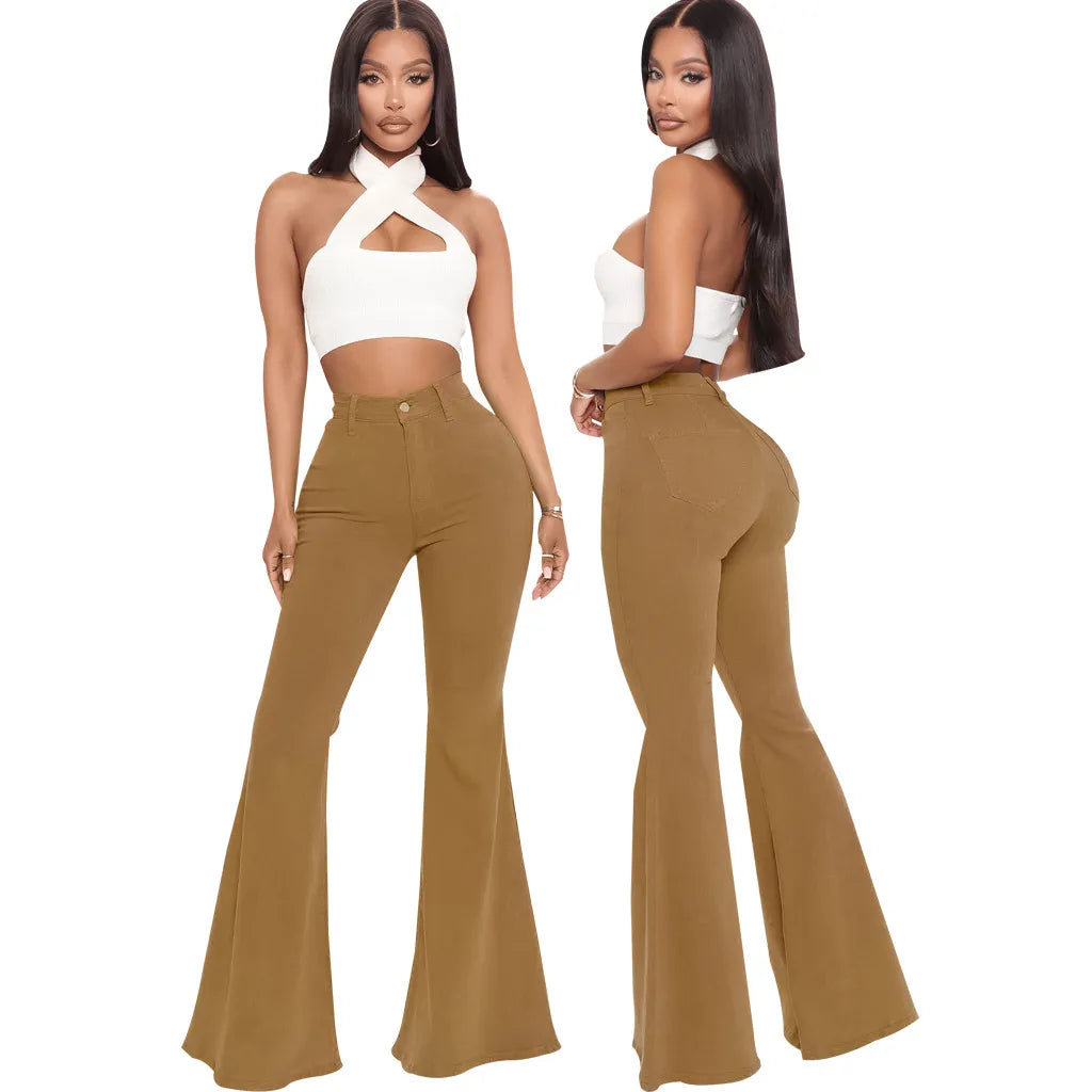 BASICS HIGH-WAISTED HIGH STRETCHY FLARED JEANS