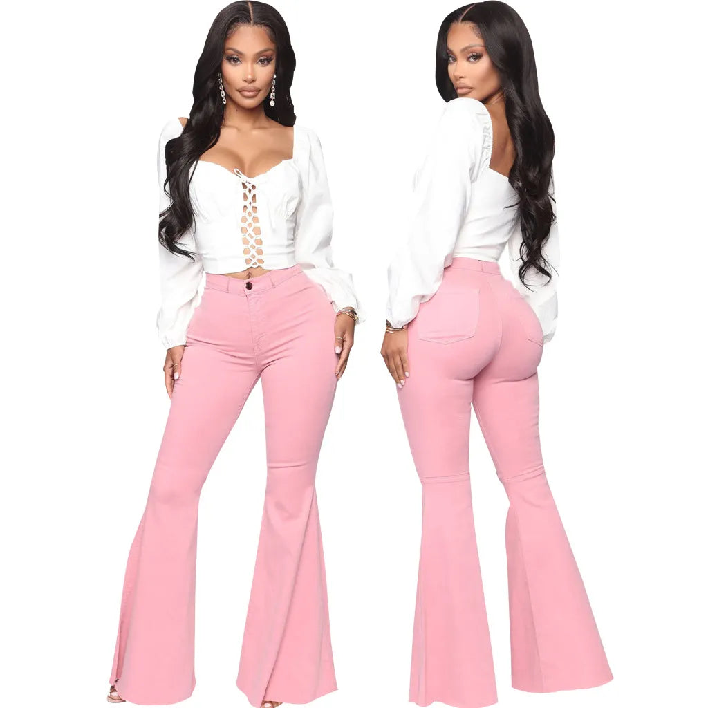 BASICS HIGH-WAISTED HIGH STRETCHY FLARED JEANS