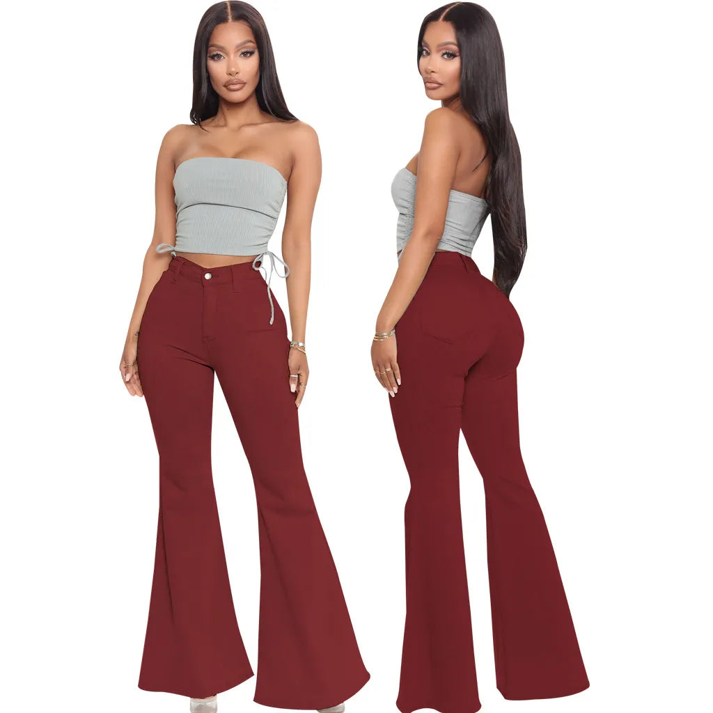 BASICS HIGH-WAISTED HIGH STRETCHY FLARED JEANS