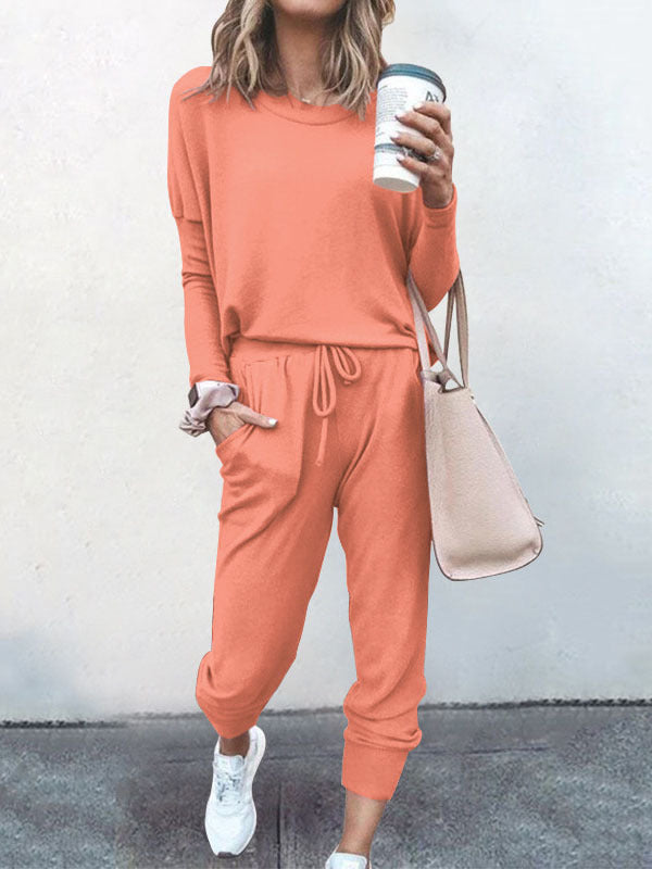 Women s Sweatsuit 2 Piece Set Drawstring Pocket Loose Fit Minimalist Long Sleeve Soft Oversized Comfortable