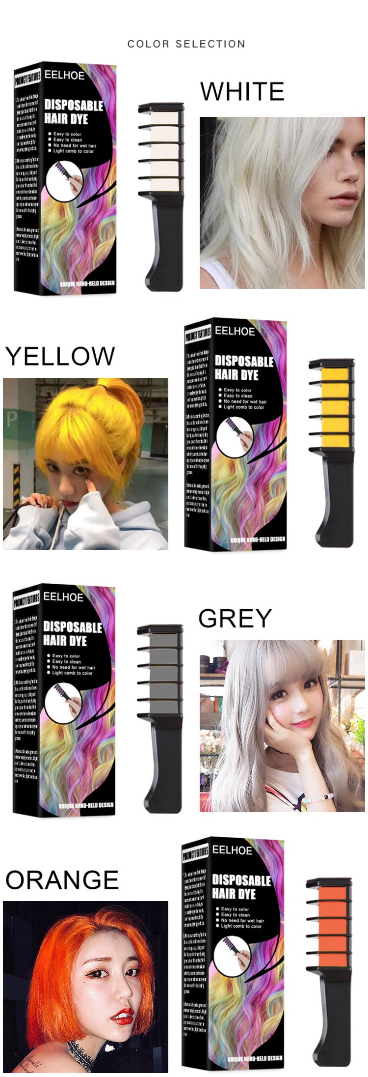 Disposable color hair dye comb