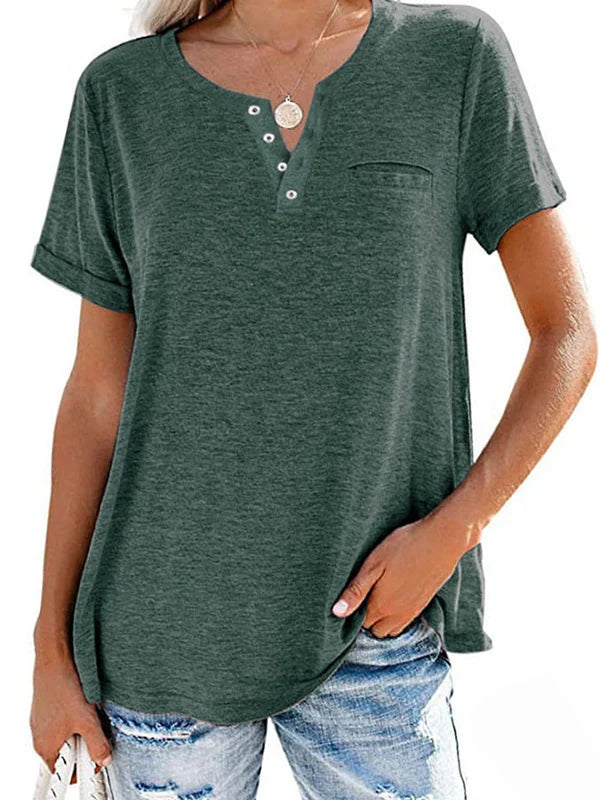 Fashion Solid Color Pocket Short Sleeve T Shirt