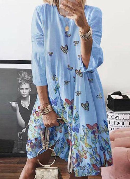 DS11091 Casual Animal Tunic Round Neckline A line Dress
