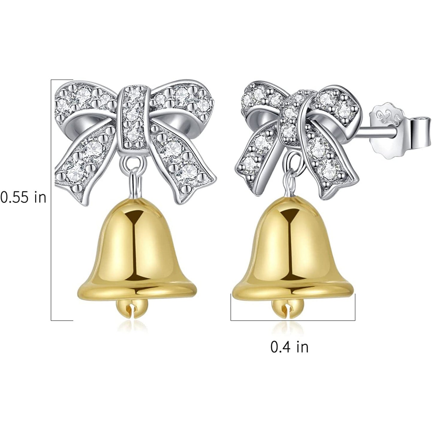 Christmas Bell Bow Silver Stud Earrings