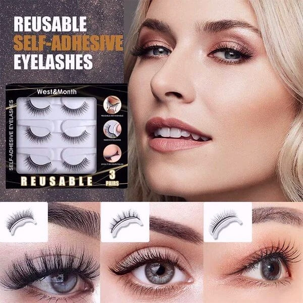 Self adhesive Smooth False Eyelashes (3 pairs)