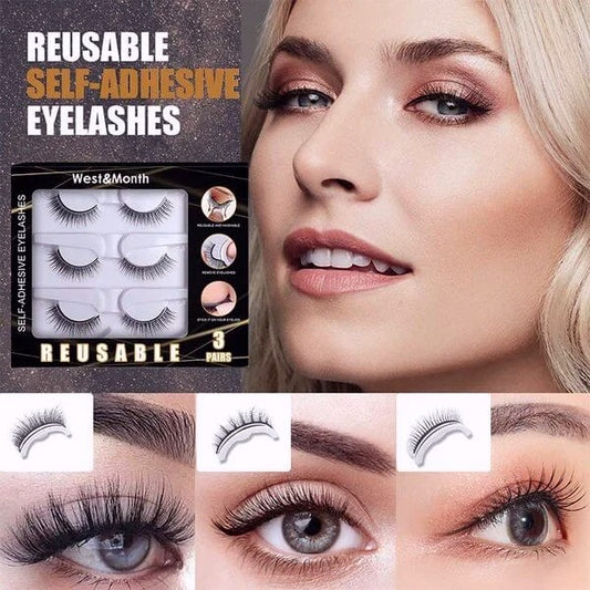 Self adhesive Smooth False Eyelashes (3 pairs)