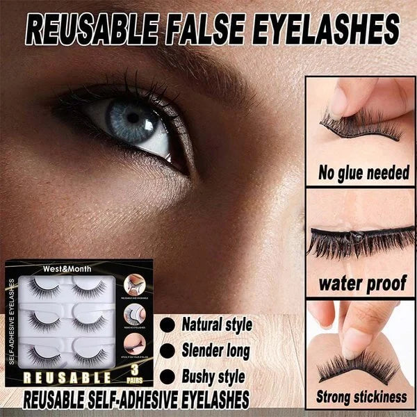 Self adhesive Smooth False Eyelashes (3 pairs)