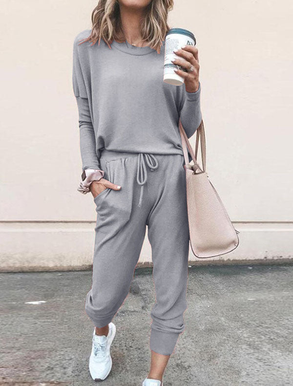 Women s Sweatsuit 2 Piece Set Drawstring Pocket Loose Fit Minimalist Long Sleeve Soft Oversized Comfortable