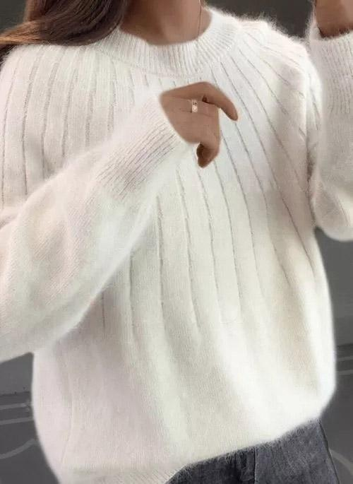 Solid Round Neck Fluffy Knitting Sweater