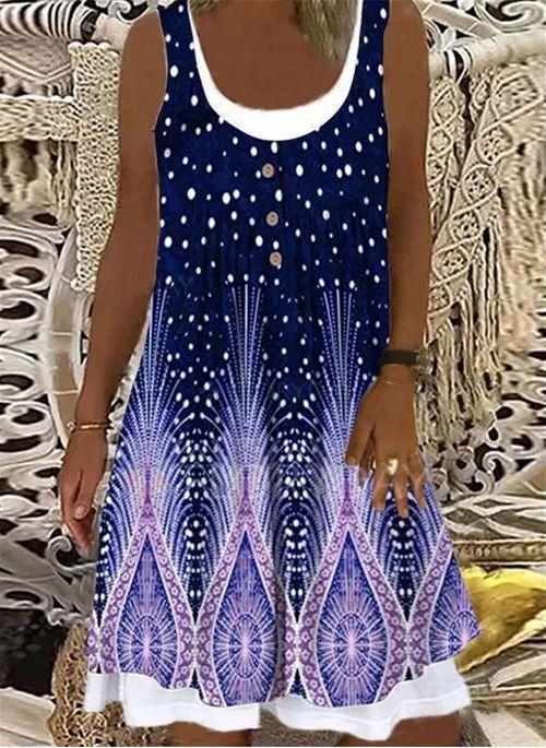 DS11084 Casual Floral Tunic Round Neckline A line Dress