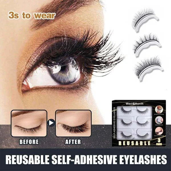 Self adhesive Smooth False Eyelashes (3 pairs)