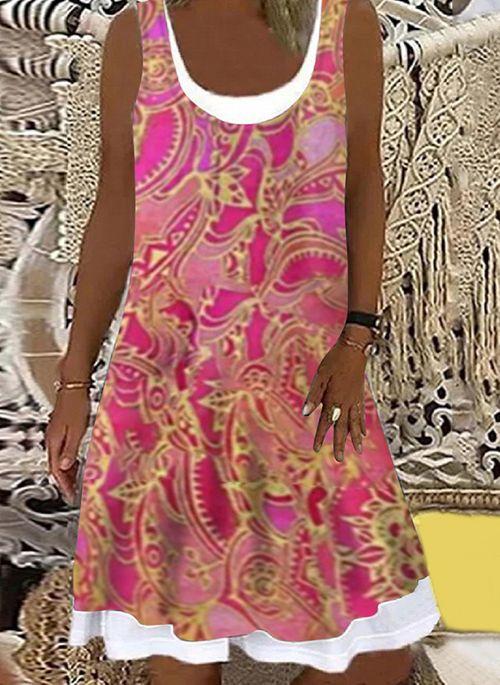 DS11056 Casual Floral Tunic Round Neckline A line Dress