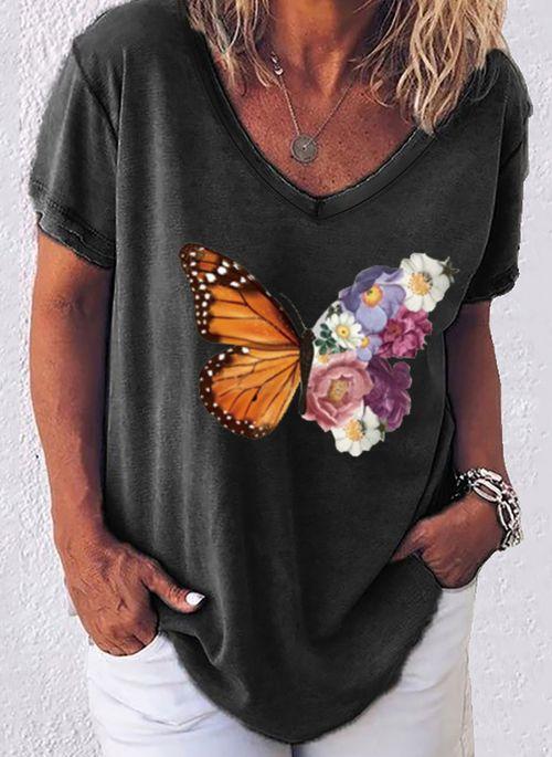 TP10273 Animal V Neckline Short Sleeve Casual T shirts