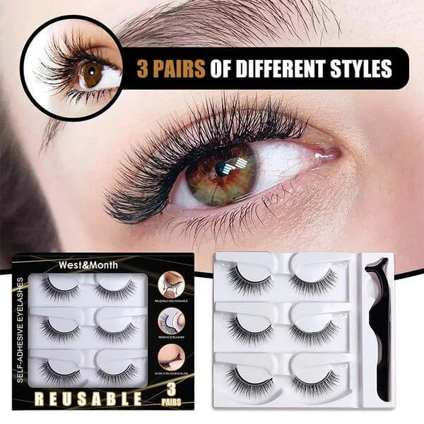 Self adhesive Smooth False Eyelashes (3 pairs)