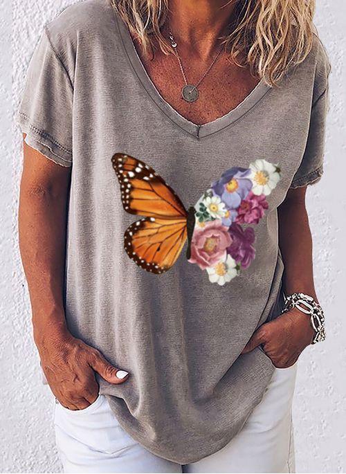 TP10273 Animal V Neckline Short Sleeve Casual T shirts
