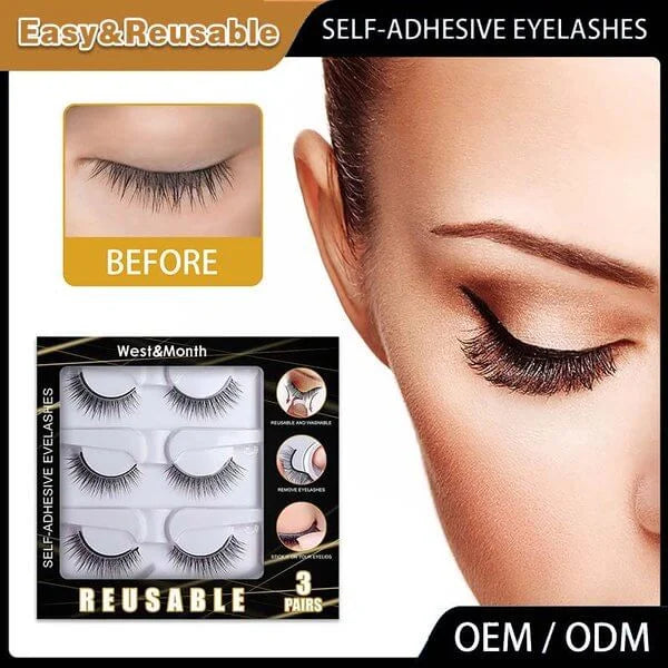 Self adhesive Smooth False Eyelashes (3 pairs)