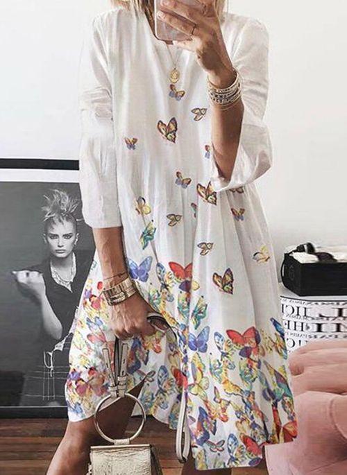 DS11091 Casual Animal Tunic Round Neckline A line Dress