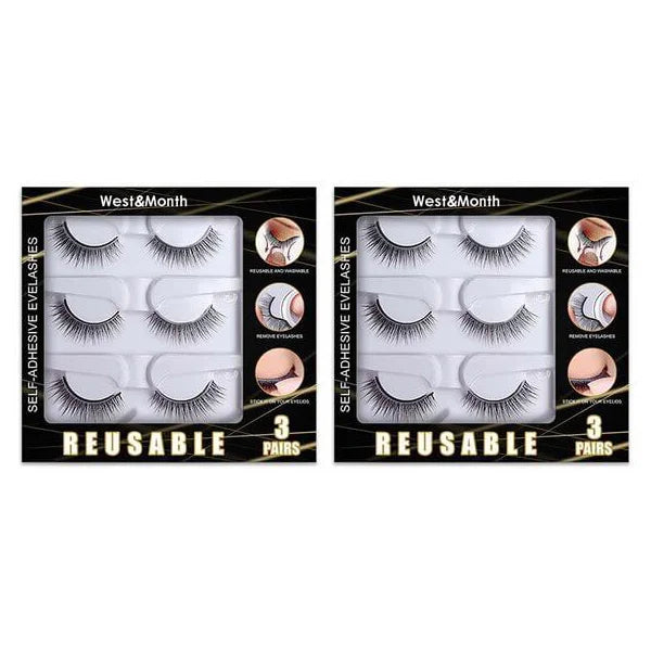 Self adhesive Smooth False Eyelashes (3 pairs)