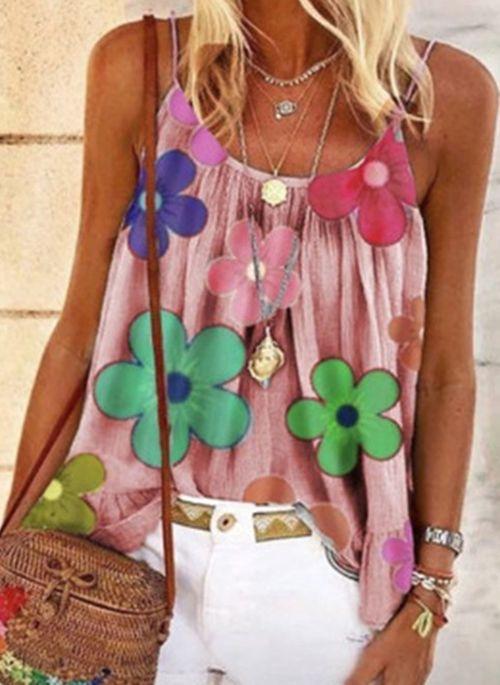 TK10086 Floral Casual Camisole Neckline Sleeveless Blouses