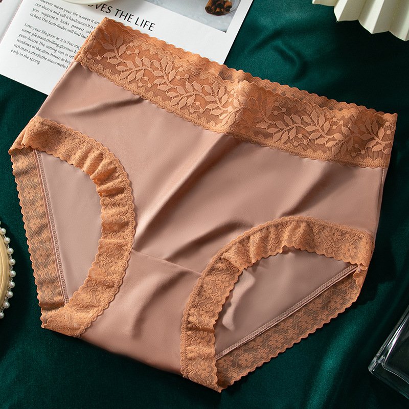 Plus Size High Waist Ice Silk Satin Panties