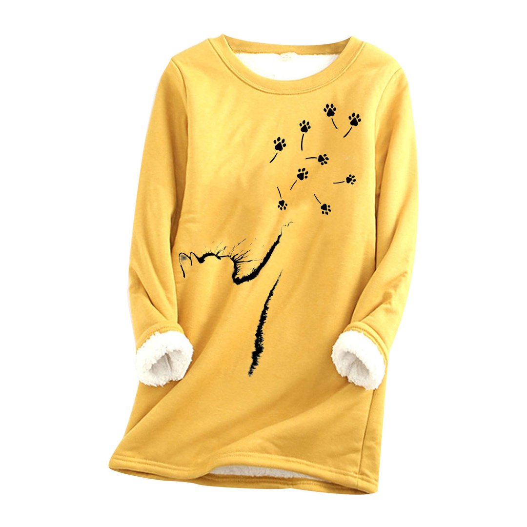 Cat paw Casual Cotton Round Neck Solid Sweatshirt