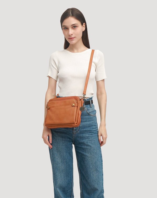 Three Layer Leather Crossbody Shoulder Clutch Bag