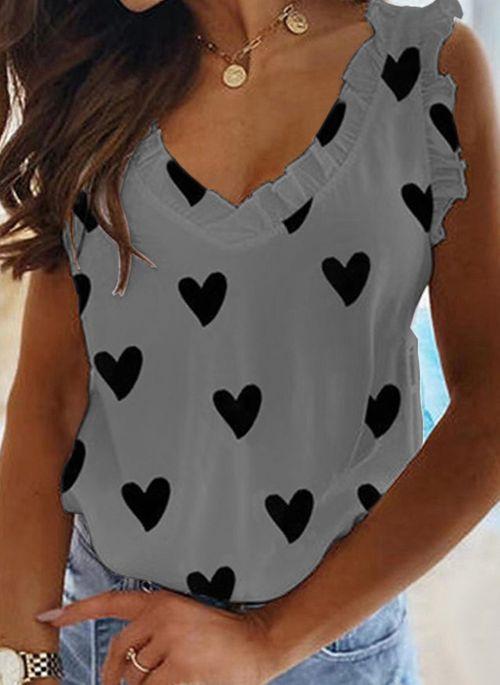 TK10095 Geometric Casual V Neckline Sleeveless Blouses