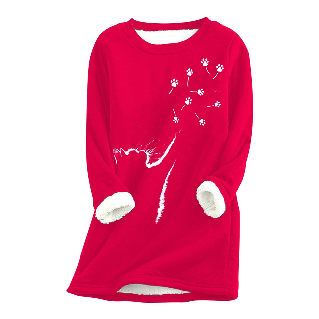 Cat paw Casual Cotton Round Neck Solid Sweatshirt