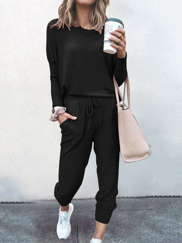 Women s Sweatsuit 2 Piece Set Drawstring Pocket Loose Fit Minimalist Long Sleeve Soft Oversized Comfortable