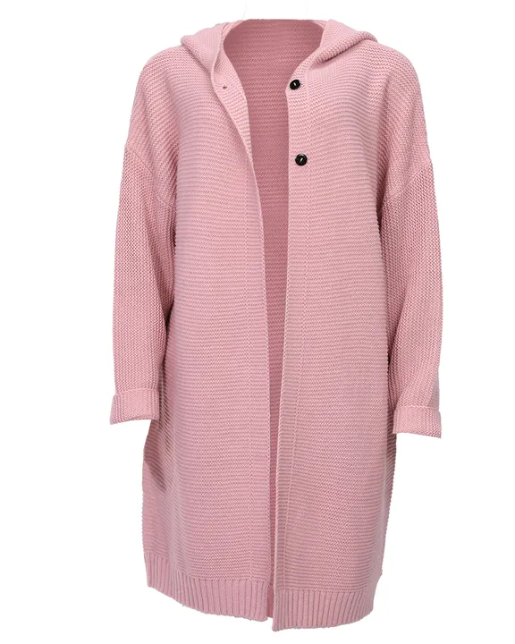 Ribbed Knit Button Up Open Front Hooded Cardigan