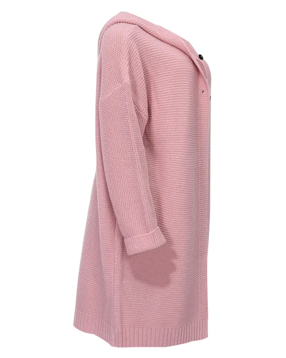 Ribbed Knit Button Up Open Front Hooded Cardigan