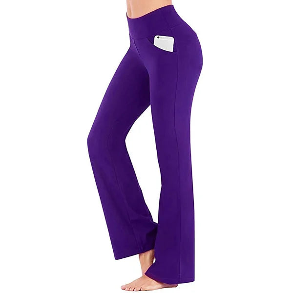 WOMENS HIGH WAIST YOGA PANTS BOOTCUT FLARE LEG