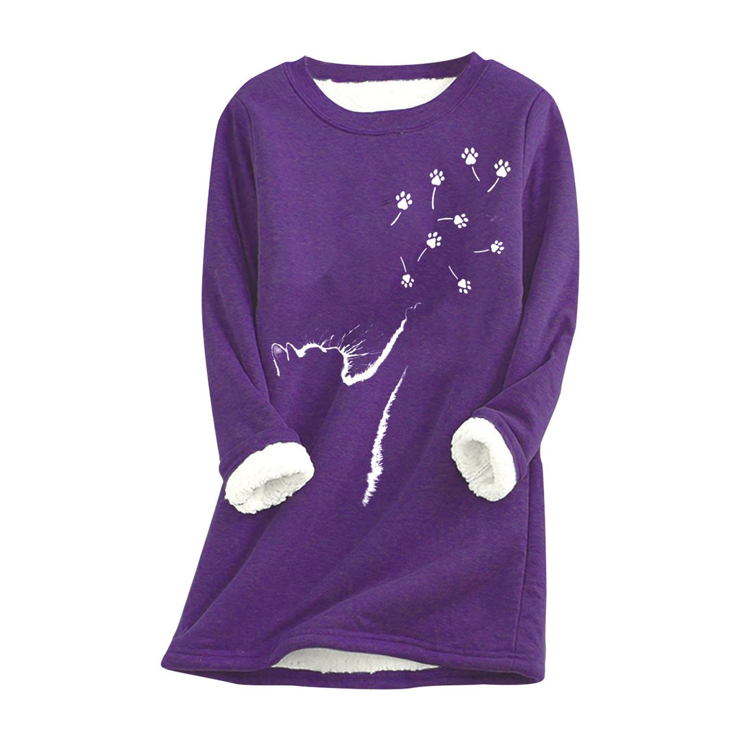 Cat paw Casual Cotton Round Neck Solid Sweatshirt
