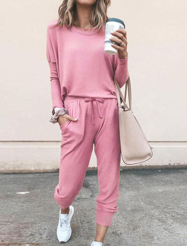Women s Sweatsuit 2 Piece Set Drawstring Pocket Loose Fit Minimalist Long Sleeve Soft Oversized Comfortable