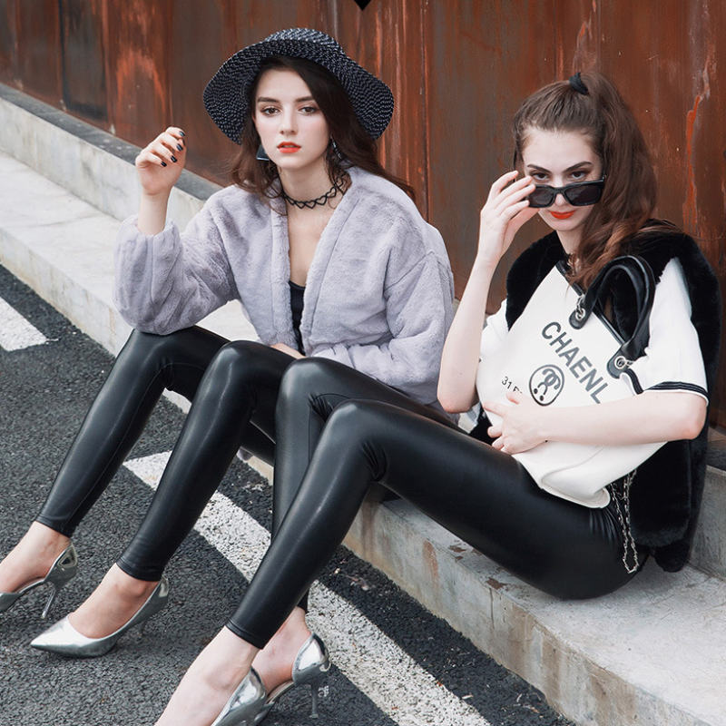 S shaped Thickened PU Leather Leggings