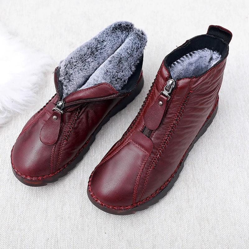 Womens Waterproof Soft Leather Winter Warm Shoes