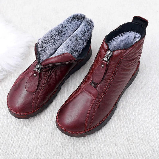 Womens Waterproof Soft Leather Winter Warm Shoes