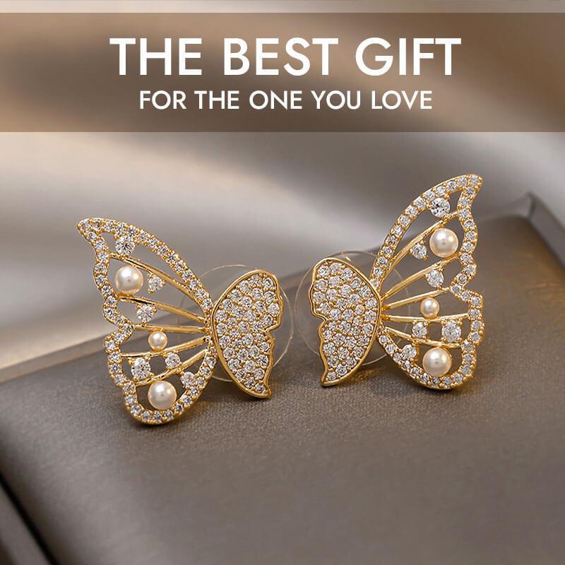 Butterfly Earrings With Pearls And Diamonds