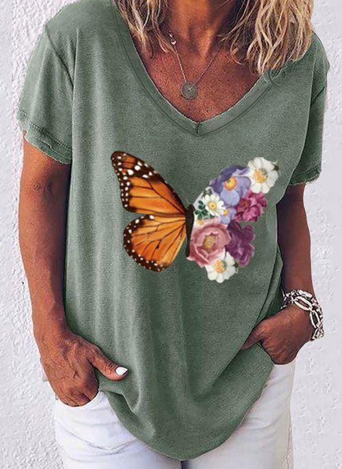 TP10273 Animal V Neckline Short Sleeve Casual T shirts