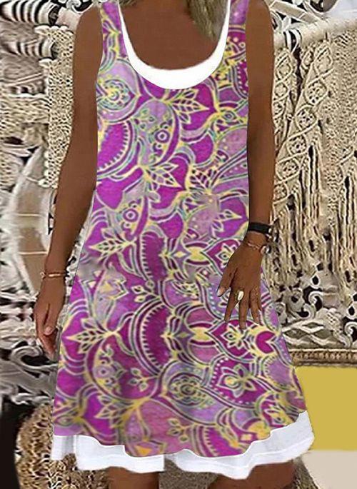 DS11056 Casual Floral Tunic Round Neckline A line Dress